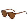 Retro Sonnenbrille in Schildpatt-Optik mit Doppelsteg, braunen Gläsern und Nieten - Leopardenrahmen Braune Gläser