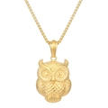 Vintage gold owl pendant necklace with detailed feather texture and classic box chain - Gold Color (KP120009-KJX)