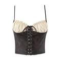 Top a corsetto vintage marrone e beige con lacci sul davanti e vestibilità slim - S / Patchwork Marrone