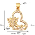 Vergoldeter Herzanhänger mit Schmetterling und MOM Design, Mikropavé Steine, 16x25mm - L255399-Gold MOM Herz