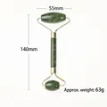 Dual-head green jade facial roller with golden metal frame for professional massage - Dark Green Standard Jade Roller