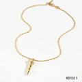 Gold stainless steel necklace featuring polished horn pendant and bead chain design - Gold (KD1511)