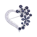 Elegant heart brooch with blue and white crystals on a silver-tone base - Dark Blue Heart Flower (YNCP2622)