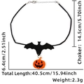 Verstellbares Halloween-Halsband mit schwarzen Fledermausflügeln und Kürbis-Anhänger - Fledermaus Kürbis Anhänger