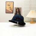 Elegant navy blue cloche hat with black ribbon bow for women's summer sun protection - Navy Blue