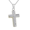 Silver cross pendant necklace with micro-pave cubic zirconia on a white background - Silver N0025S