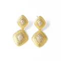 Pendientes largos vintage bañados en oro con pavé de circonitas y diseño de rombos - Estilo B Rombo - Dorado