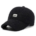 Berretto da baseball in pile teddy nero da donna con toppa ricamata con lettera min - Regolabile / Nero