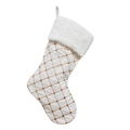 Witte kerstsok met gouden pailletten rasterpatroon en een rand van zacht imitatiebont - Wit