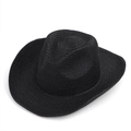 Detalle de la textura tejida y el ala curva de este sombrero vaquero de paja negra - M (56-58cm) / Negro