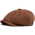 Cappello newsboy classico in pelle scamosciata marrone con design ottagonale vintage - Regolabile / Cammello