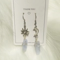 Asymmetric sun and moon earrings with blue crystal stone and handmade wire wrap - Purple Agate