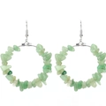 Detailed macro view of natural green gravel stones on a silver round hoop earring - Green Aventurine