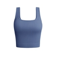 Dark blue seamless ribbed yoga tank top with wide shoulder straps and U-neckline - S / Tops / Blue
