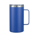 Detail view of the blue matte stainless steel 24oz travel mug with handle and clear lid - Matte Royal Blue
