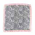 Fashionable leopard print satin silk square scarf with pink borders on white background - Leopard Print Pink Border