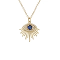 Gold evil eye necklace with blue zircon crystal and diamond accents on a slim chain - Radial Round Eye