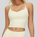 Eng anliegendes hellgelbes Yoga-Set mit Sport-BH und Leggings mit hohem Bund - S / Aprikosengelb