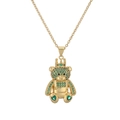 Collana con orsetto dorato con strass verdi e piedini a cuore su catena sottile - Verde(CN001842YH)