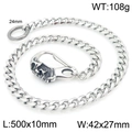 Silver stainless steel cuban pants chain featuring a bold skull head clasp design - Skull Head Style 50cm (KK142-Z)