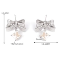 Silver tone bow earrings with sparkling zircon and champagne square stone pendant - Bowknot Zircon Silver Square Pendant Earrings