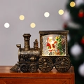 Vintage bronze train lantern with Santa Claus and sparkling glitter inside - Brushed Gold Train Santa Style