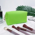 Portable bright green PU leather cosmetic bag with pearl letters and gold zipper - Medium / Fruit Green