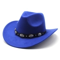 Detail of blue felt cowboy hat with black leather band and oval silver studs - M(56-58cm) / Blue