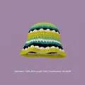 Handmade crochet colorful striped bucket hat with floral pattern for women winter styling - M (56-58cm) / Contrast Striped Basin Hat Lake Blue Green