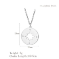 Silver stainless steel compass necklace pendant with dimensions and product specifications - LN1232 Hollow Compass / Silver