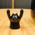 Funny dancing black cat resin desk ornament holding poses as a creative pen or earphone holder - Black Cat Style