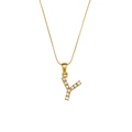 Gold plated snake chain necklace with sparkling zircon encrusted letter Y pendant - Letter Y