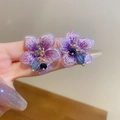 Elegante paarse geborduurde bloemoorbellen met kleurrijke kristallen kralen - 38# Zilveren Pin - Paarse Bloem (Borduurwerk Kristal)