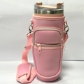 Pink neoprene carrier with adjustable strap and zipper pouch for 40oz tumbler - Large Cup Sleeve With Pocket Light Pink