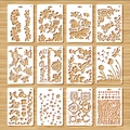 Lot de 12 pochoirs blancs en PET avec motifs fleurs et papillons pour peinture DIY - Fleurs et Oiseaux B5 (12 Feuilles)