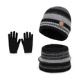 Set invernale bambini berretto sciarpa guanti a righe nero grigio con fodera in pile - Nero
