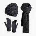 Détail de la maille épaisse gris foncé du bonnet, de l'écharpe et des gants d'hiver - Gris Foncé Chiné