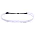 Detail of white headband with rainbow glitter texture and black elastic band - White