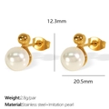 Boucles d'oreilles perles en acier inoxydable doré avec dimensions détaillées 12,3x20,5 mm - Boucles d'oreilles EH704 perle blanche or