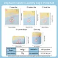 5-piece laundry mesh bag set with dog print including large, medium, small, and bra bags - Swimming Dog 5-Piece Set (S+M+L+Cylindrical+Bra Bag)