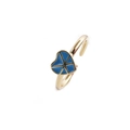 Bague ouverte vintage dorée avec motif de cœur en émail bleu sur fond blanc épuré - Ouvert Réglable / Bleu