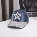 Gorra de béisbol de mezclilla azul con estrella de perlas y visera de strass vista frontal - Azul oscuro