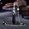Obsidian hexagonal crystal pendant necklace with vintage silver filigree and metal chain - Silver Black Agate