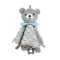 Detail of grey bear baby security blanket with dotted minky fabric and star teether - Grey Bear (Center Foot)