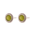 Silver stud earrings with green round cat eye stones and beaded edges for women - Sun Cat Eye Stone Stud Earrings - Steel Color - Light Green