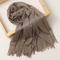 Brown linen cotton blend scarf with fringe edges displayed on a minimal wooden frame - 180*100cm / Dark Khaki (TH39-16)