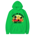 Bright green Gulf of Mexico hoodie with tropical print in a flat lay display - Fruit Green