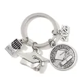 2025 Graduation keychain featuring school cap and crayon charms in silver finish - 2025 Creative Graduation Style (E3953) / Silver