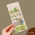 5-piece mint green pearl rhinestone hair clip set with marble bear and bow charms - #18#5198 Green Heart 5-piece Set