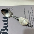 Silver spoon with natural spiral seashell handle and metal bead ocean style decor - Pearl Shell Spoon